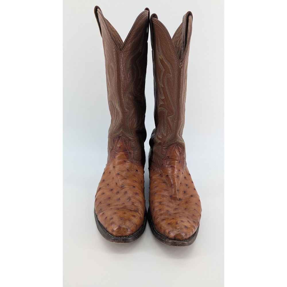 Nocona Mens Full Quill Ostrich Leather Cowboy Boots Brown Size 8.5 D 4710 C